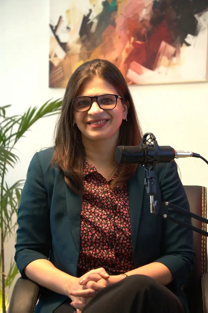 Rashmi Rao Wahule, Self-Leadership Coach and Soft Skills Trainer, seated in her studio during a recording session